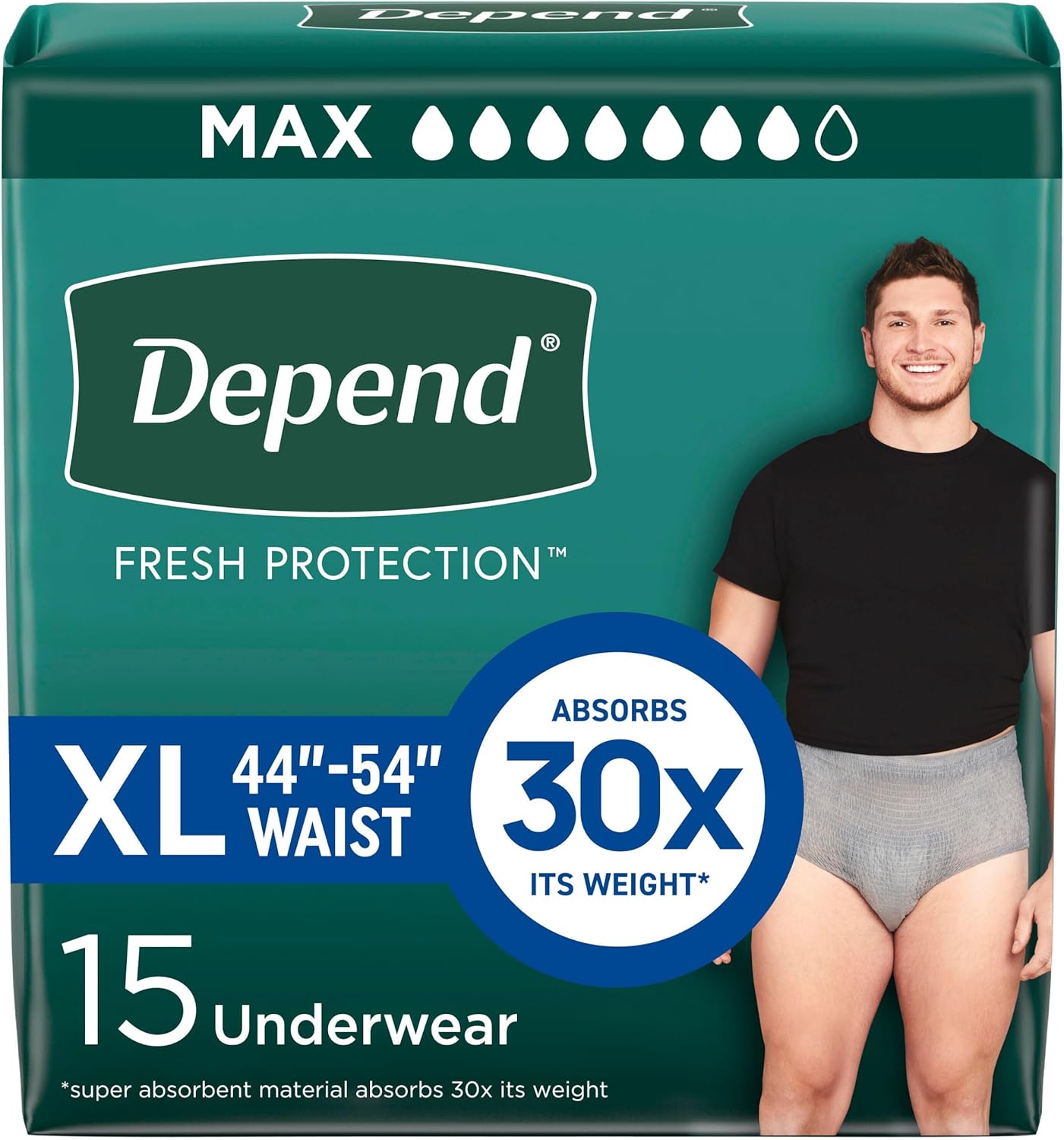 Depend Fresh Protection Adult Incontinence Underwear for Men, Disposable, Maximum, Extra-Large, Grey, 15 Count, Packaging May Vary