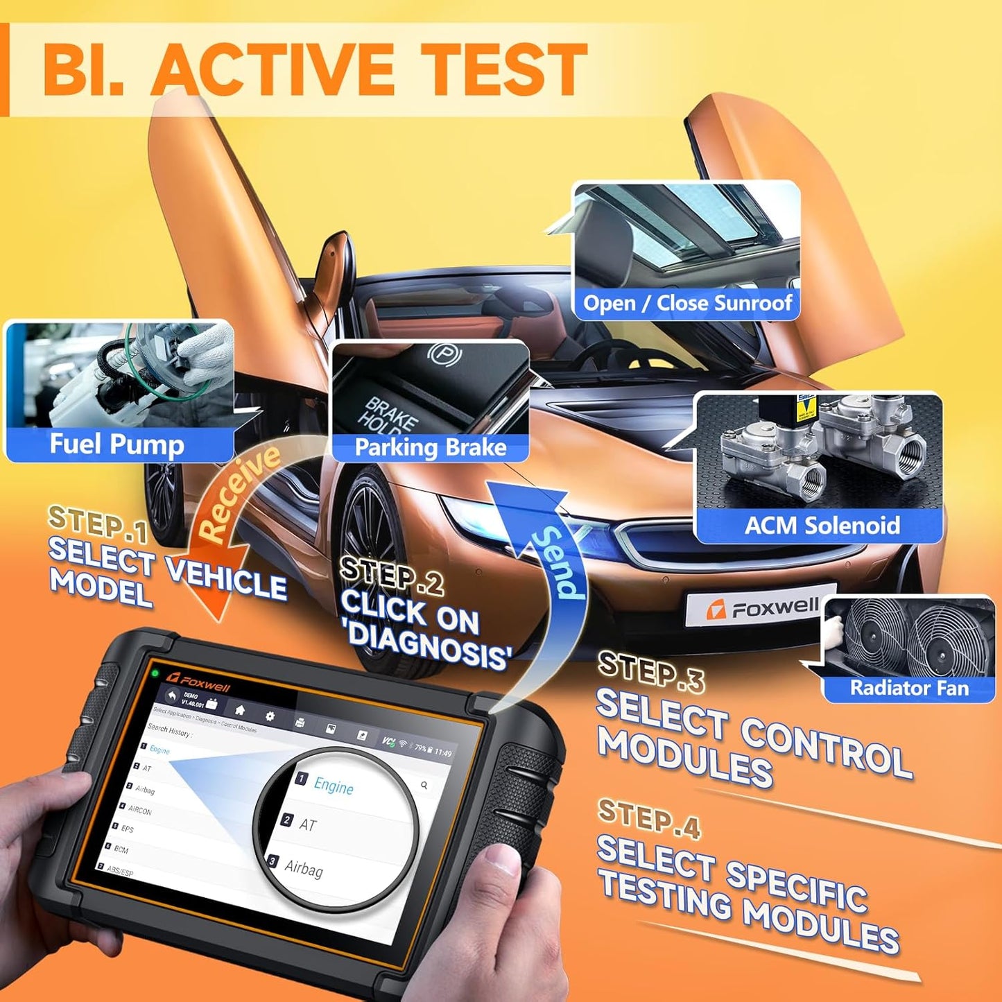 2025 FOXWELL Scanner NT809BT Bidirectional Scan Tool, All System OBD2 Scanner Diagnostic Tool, Car Code Reader with 30 Resets, Car Diagnostic Scanner for All cars, Wireless Automotive Diagnostic Tools