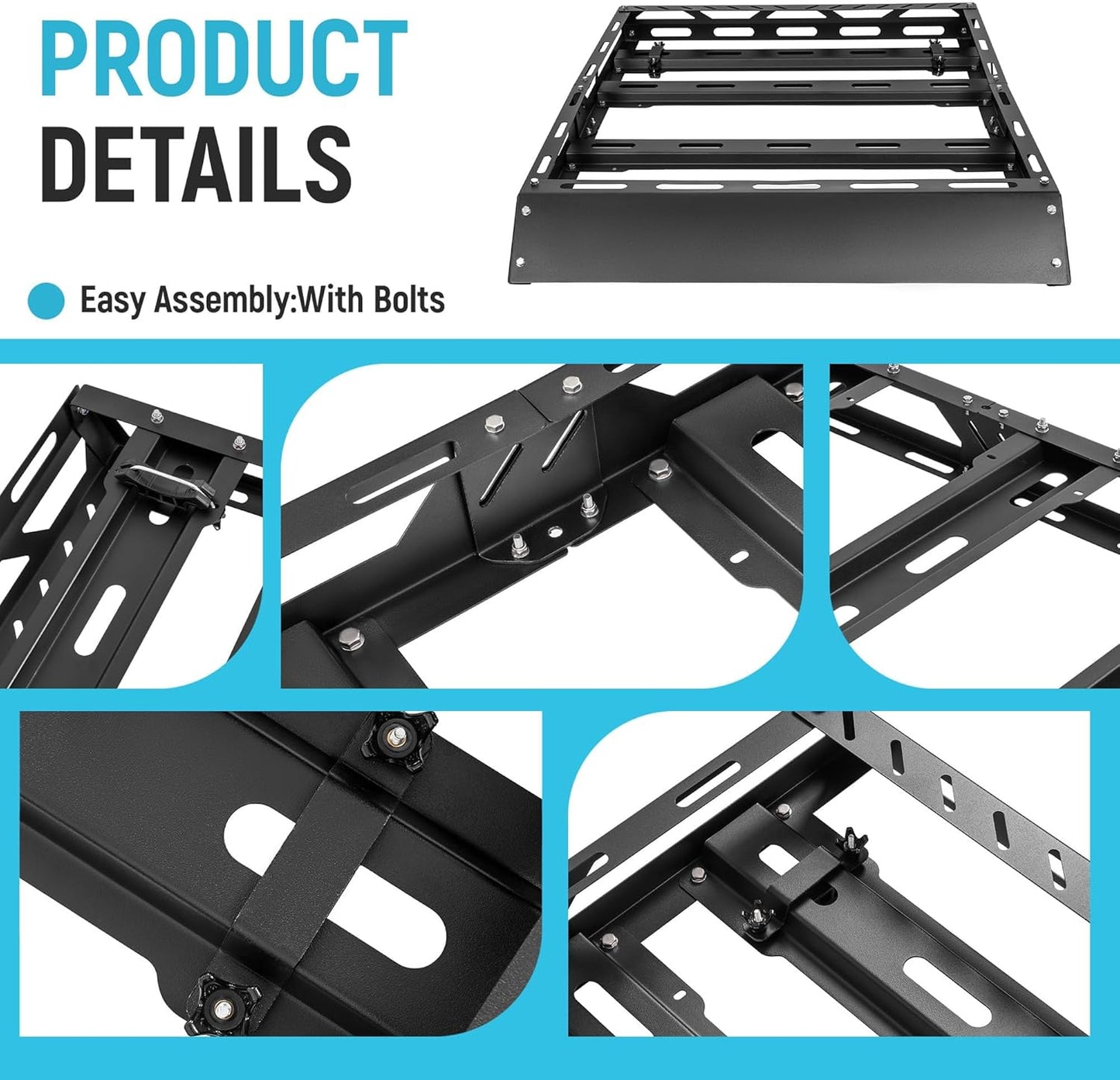 ECOTRIC 50" x 39" x 4.75" Roof Rack Cargo Basket W/Cross Bars Fit for Car SUV Pickup Truck Van Universal Top Cargo Carrier Metal Luggage Storage Holder Basket Rack for Travel 150Lbs Steel Black