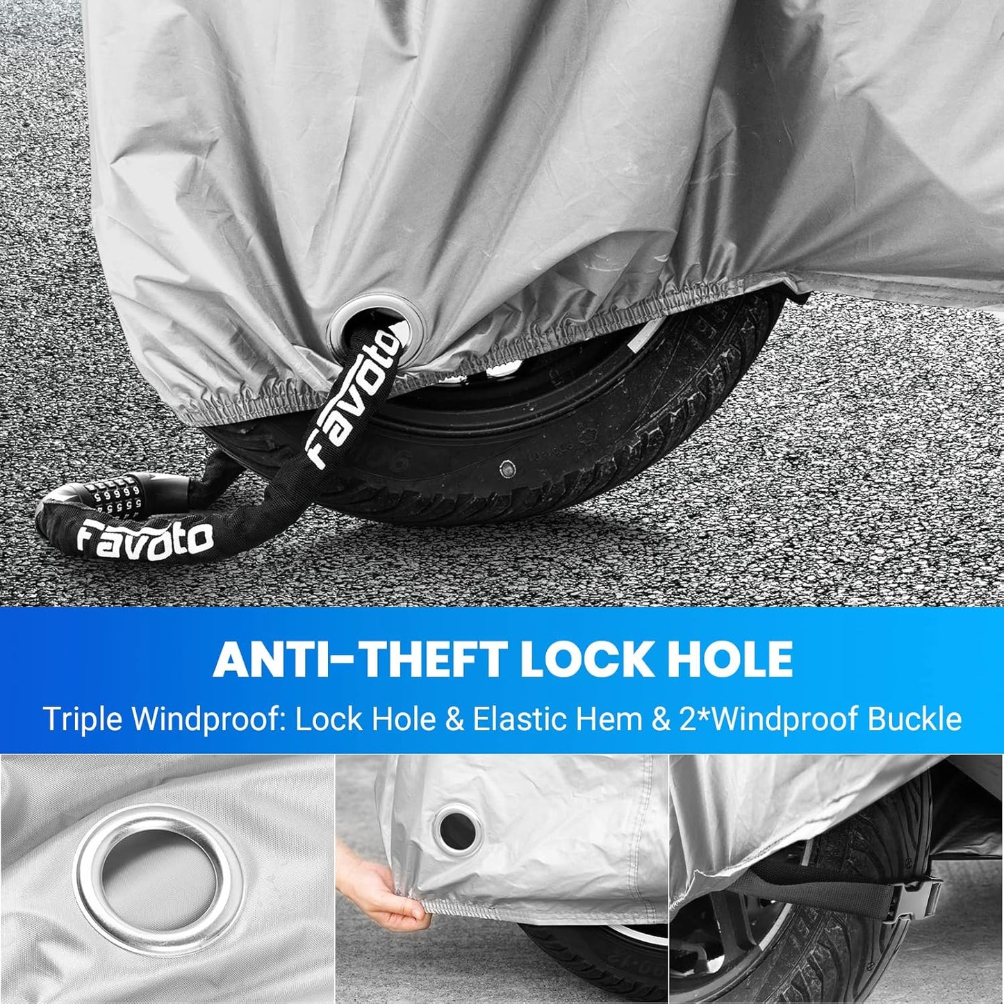 Favoto Motorcycle Cover Waterproof Outdoor - All Season Sun Protection Universal Fit Oxford Cloth with Lock-Holes Rain Snow Dust Proof Fits up to 86.6" Motorbikes Vehicle Motorbike Cover