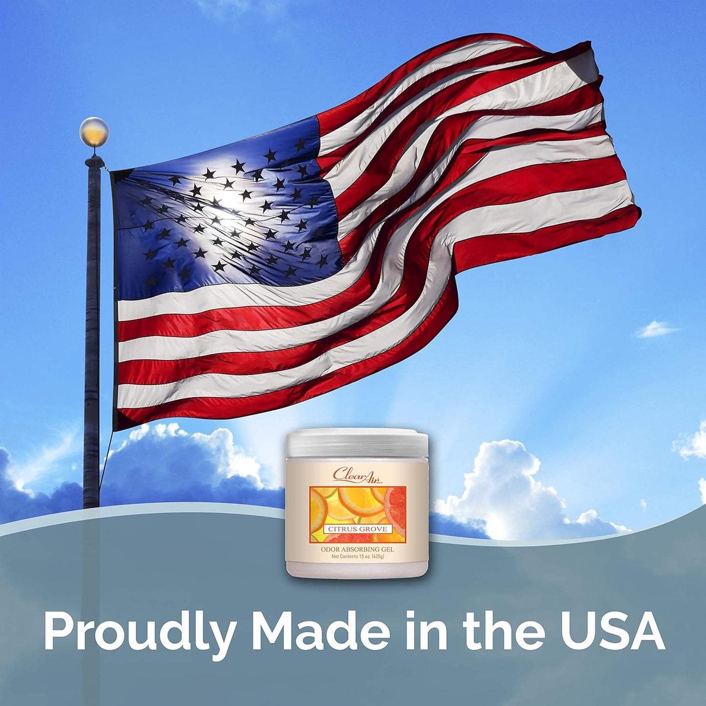 Clear Air Odor Absorber Gel - 15 oz, Pack of 2 - Air Freshener Absorbs and Eliminates Odors in Bathrooms, Cars, Boats, RVs and Pet Areas - Made with Essential Oils - Citrus Grove Scent