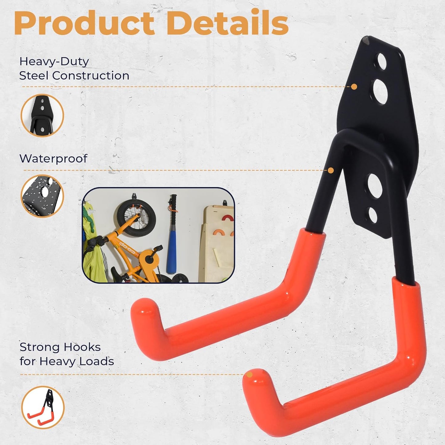 28 Pack Steel Heavy Duty Garage Hooks Storage Hooks with Anti-Slip Coating, Utility Garage Wall Mount Hanger and Organizer for Bikes, Ladder, Rope, Broom, Shovel and Garden Power Tools (28, Orange)