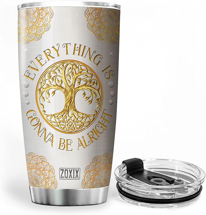ZOXIX Gnome Insulated Tumbler Everything Is Gonna Be Alright Jewelry Style Stainless Steel Coffee Travel Cup 20oz Cute Gnome Mug With Lid Mandala Hippie Gifts For Women Birthday