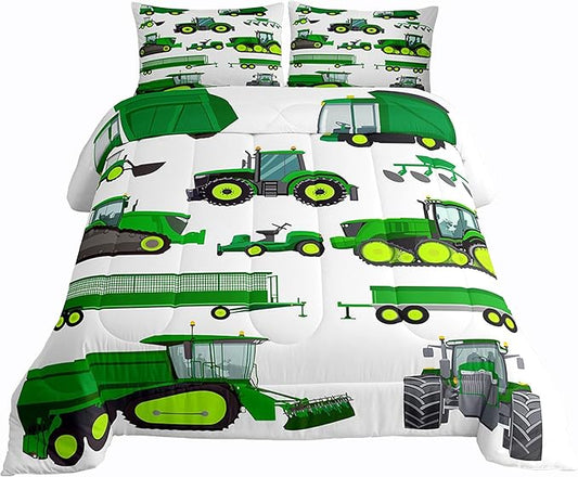Tractor Bedding Set Twin Size Equipment Trucks Comforter Excavator Comforter Set for Child Kids Boys Teens Construction Site Car Quilt Set for Car Theme Room Bedroom Dorm Decor with 1 pillow case