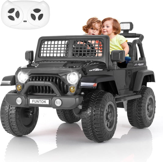 2 Seater Ride on Car, 12V 7AH Electric Car with Parent Remote Control, Spring Suspension, LED Headlight & Music Player, 3 Speeds Kids Cars to Drive (Black)