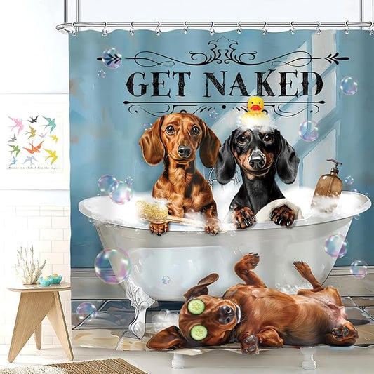 SVBright Funny Dachshund Dog Shower Curtain 60Wx72L Inch Kids Cute Animal Puppy Bathing in Bathtub Bubbles Hilarious Lovely Pet Boy 12 Pack Hooks Polyester Waterproof Fabric Bathroom Bathtub Panels