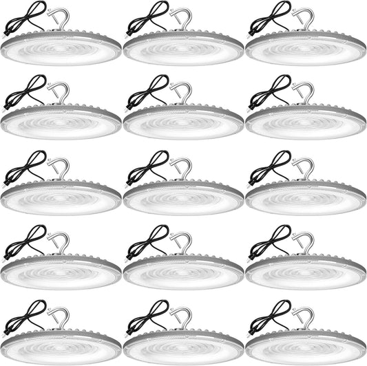 15 Pack 150W UFO Led High Bay Light,120VAC,21050LM 5000K Daylight Area Lighting,IP66 Waterproof 650W MH/HPS with Plug Commercial Bay Lighting for Warehouse/Shop/Workshop/Barn/Gym/Factory