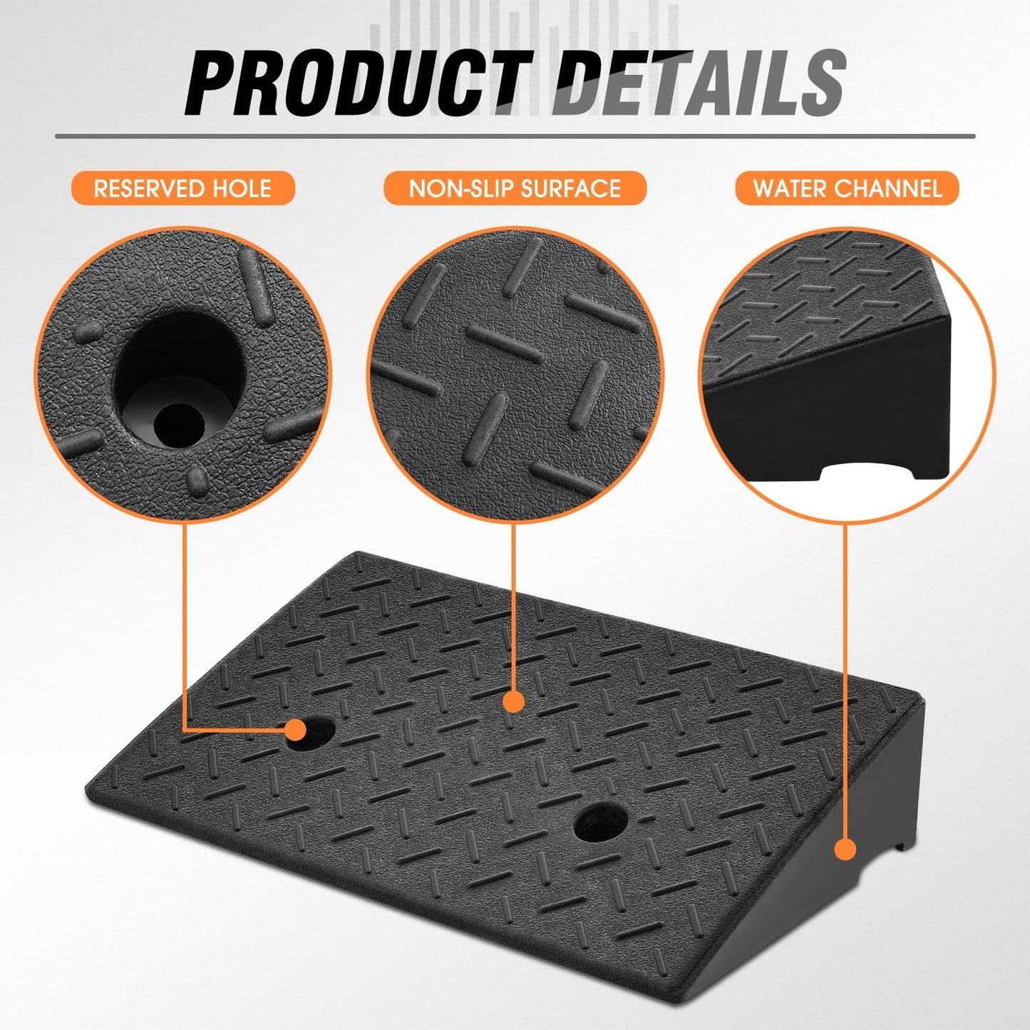 DNA MOTORING 2pcs 4.3" Rise Rubber Curb Ramp Heavy Duty Loading Driveway Ramp Threshold Ramp 19.5 in L x 11.6 in W x 4.3 in H for Loading Dock, Warehouse, Wheelchair, Motorcycles, Cars, TOOLS-00645