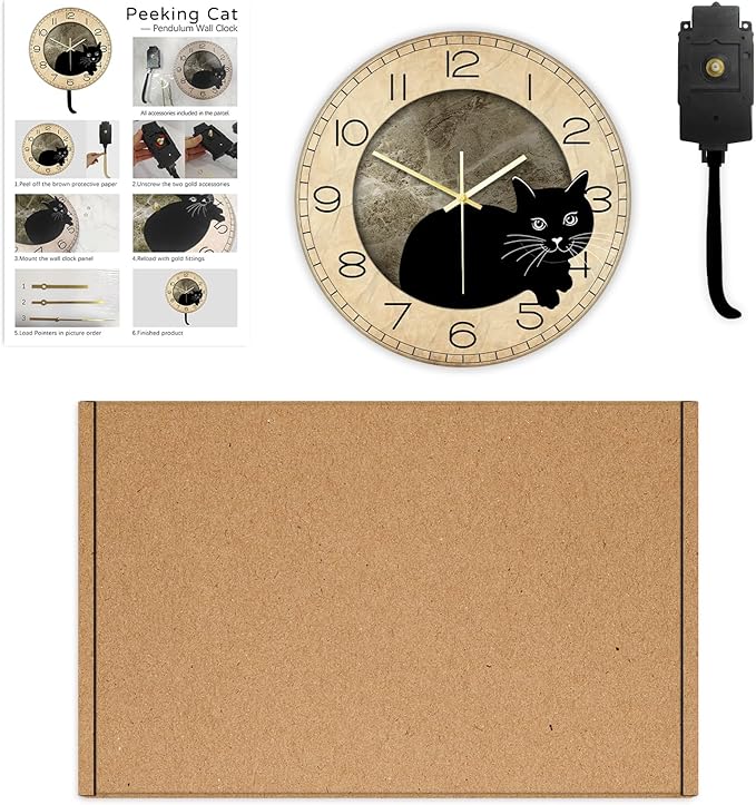 Black Cat Clock with Moving Tail Vintage, Funny Cat Wall Clock with Swinging Tail Silent Non Ticking Battery Operated Creative DIY Pendulum Wall Clock Black Kitty Decor Gift for Cat Lovers