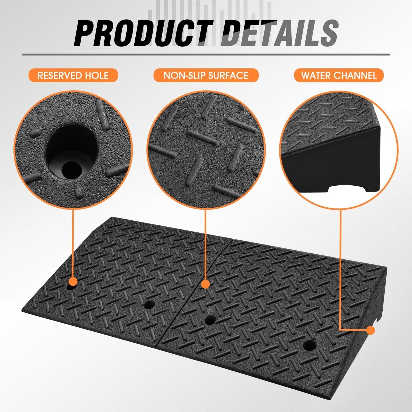 DNA MOTORING 6.3" Rise Rubber Curb Ramp Heavy Duty Loading Driveway Ramp Threshold Ramp 39 in L x 19.5 in W x 6.3 in H for Loading Dock, Warehouse, Wheelchair, Motorcycles, Cars, TOOLS-00652