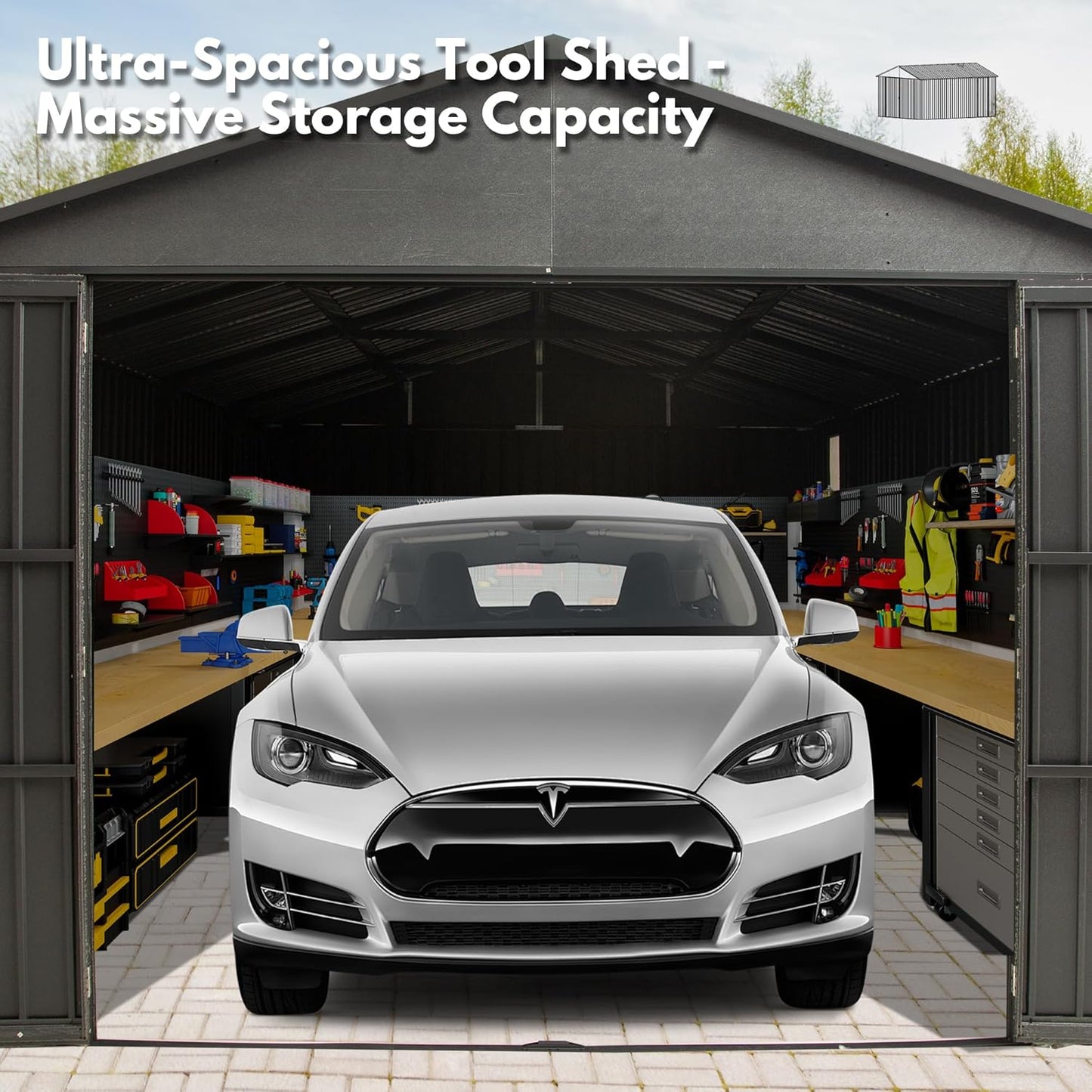 Domi 12'x15' Metal Garage Shed, Heavy Duty Outdoor Steel Carport with Lockable Double, Side Doors, 80MPH Wind and Snow Resistant Enclosed Storage for Cars, Trucks, Motorcycles, Tools, Dark Grey