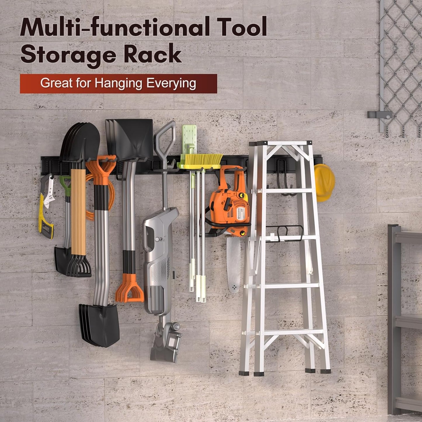 Garage Tool Organizer Wall Mount,Garden Tools Rack Holder,64 Inch Storage Hanger with Removable Heavy Duty Hooks