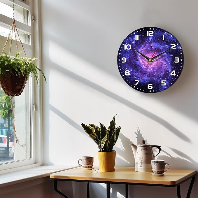 Wall Clock, 10 Inch Silent Non-Ticking Home Kitchen Decor, Battery Operated for Bathroom Bedroom Living Room Office(Cosmic Galaxy)