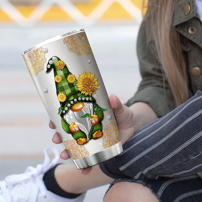 ZOXIX Gnome Insulated Tumbler Everything Is Gonna Be Alright Jewelry Style Stainless Steel Coffee Travel Cup 20oz Cute Gnome Mug With Lid Mandala Hippie Gifts For Women Birthday