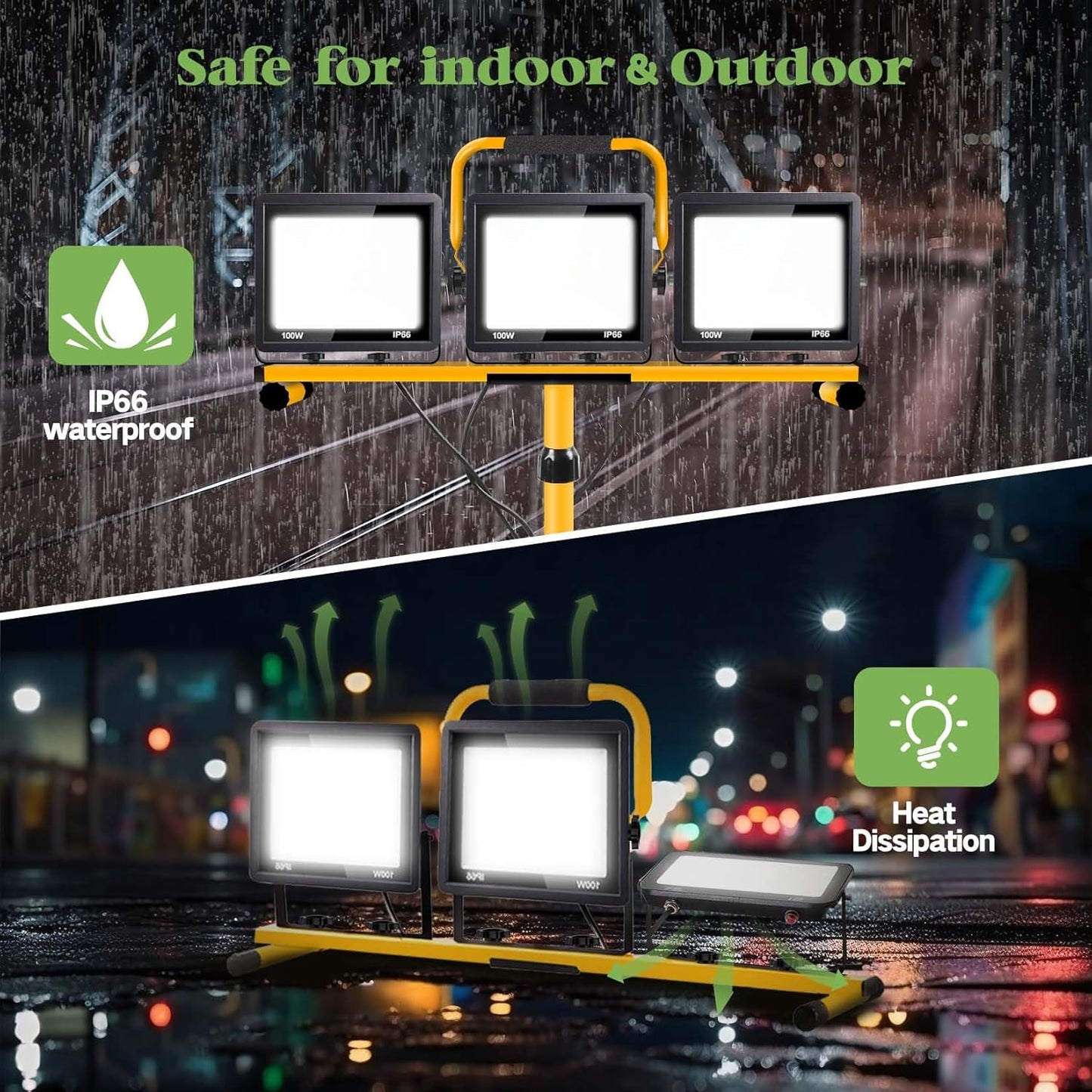 21000 Lumen Work Lights with Stand, 3 Adjustable Head LED Work Light，Foldable Tripod Stand and Portable Removable Led Construction Lights