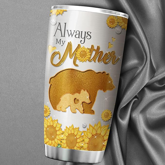 ZOXIX Sunflower Mama Bear Tumbler With Lid Jewelry Style Gift For Mom From Daughter Always My Mother Forever My Friend Stainless Steel Coffee Travel Cup 20oz Mommy Mothers Day Mug