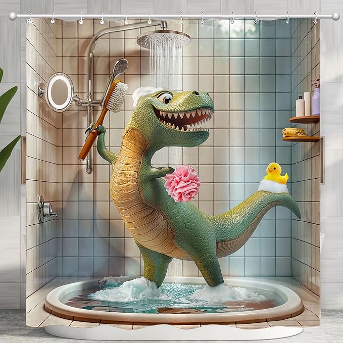 Yeoiat Funny Shower Curtain Dinosaur Shower Curtain Funny Decorative Shower Curtains for Bathroom Cute Shower Curtain Set with 12 Hooks Dinosaur01 72×72 Inches