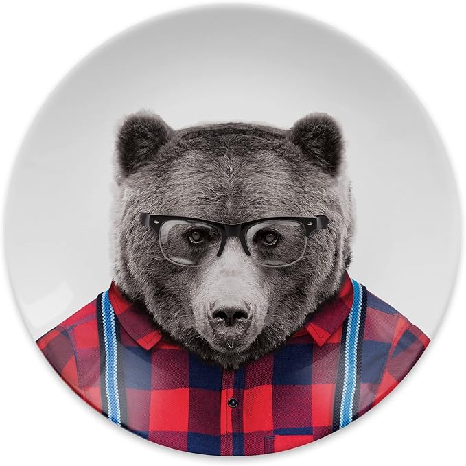 Wild Dining Dinner Plate I Funny Dinner Plate I 100% Ceramic I 9-inch Plate I Funny Plate with Goofy Pet Print I Novelty Tableware | Gift Idea for Students | Dishwasher Microwave and Food Safe (Bear)