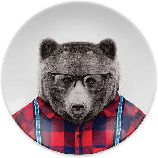 Wild Dining Dinner Plate I Funny Dinner Plate I 100% Ceramic I 9-inch Plate I Funny Plate with Goofy Pet Print I Novelty Tableware | Gift Idea for Students | Dishwasher Microwave and Food Safe (Bear)