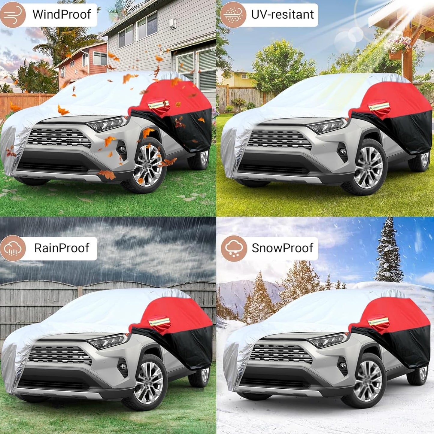 Car Cover for SUV Waterproof All Weather Snowproof UV Windproof Outdoor Full Car Jacket with Elastic Edges Adjustable Straps, Outdoor Heavy Duty Full Exterior Covers for SUV