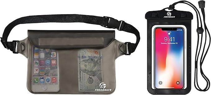 Waterproof Pouches with Waist Strap / Pouch Case Bundle Set- Keep Your Phone & Valuables Dry and Safe - Waterproof Dry Bags for Boating Swimming Snorkeling Kayaking Beach Water Parks Pool