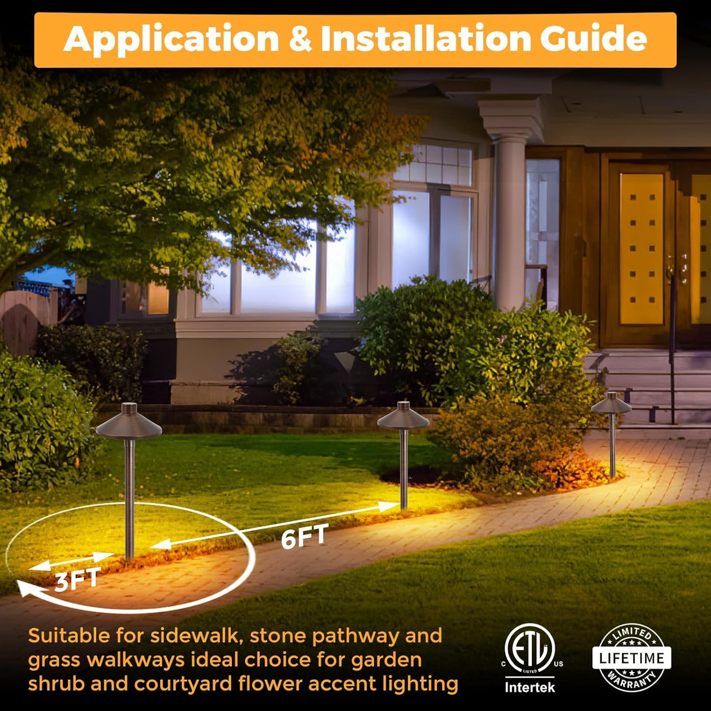 Gardencoin Solid Brass Low Voltage Pathway Lights (6.7'' Shade, 21.9'' Tall), 12V AC/DC Heavy Duty LED Landscape Path Lights Outdoor Wired, Antique Bronze Walkway Lights with Larger Stake, 12-Pack