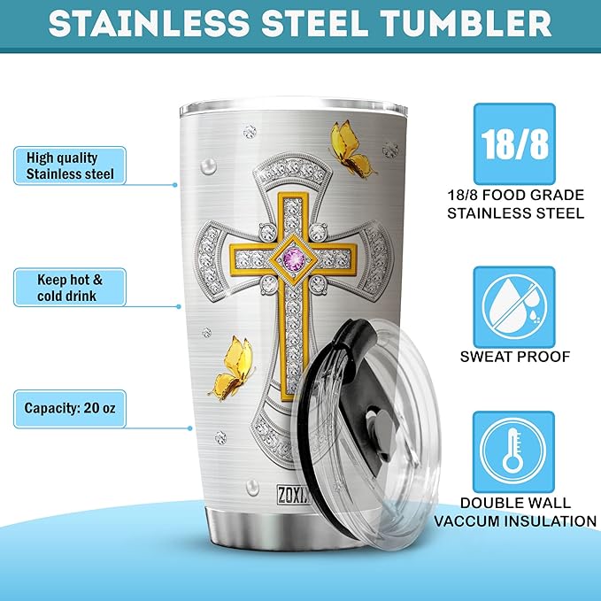 ZOXIX Pastor Tumbler For Men Nutrition Fact Cup With Lid 20oz Jewelry Style Christian Cross Stainless Steel Tumblers For Pastors Ministers Preachers Faith Gifts For Men Religious