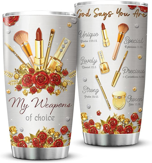 ZOXIX Makeup Lovers Gifts For Women God Says You Are Tumbler Flower Floral Stainless Steel Cup 20oz Mugs With Christian Sayings MUA Esthetician Gifts For Graduation Makeup Artist