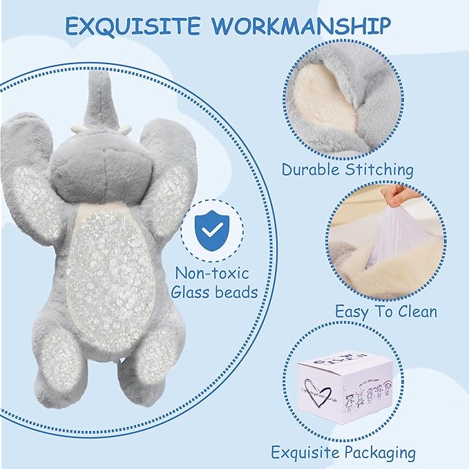 Weighted Stuffed Animals Elephant - 20.5" Cute Toy Pillow Plushie Gifts for Kids Boys Girls & Adults, 3 lbs Ultra-Soft Washable Plush Pillowfort