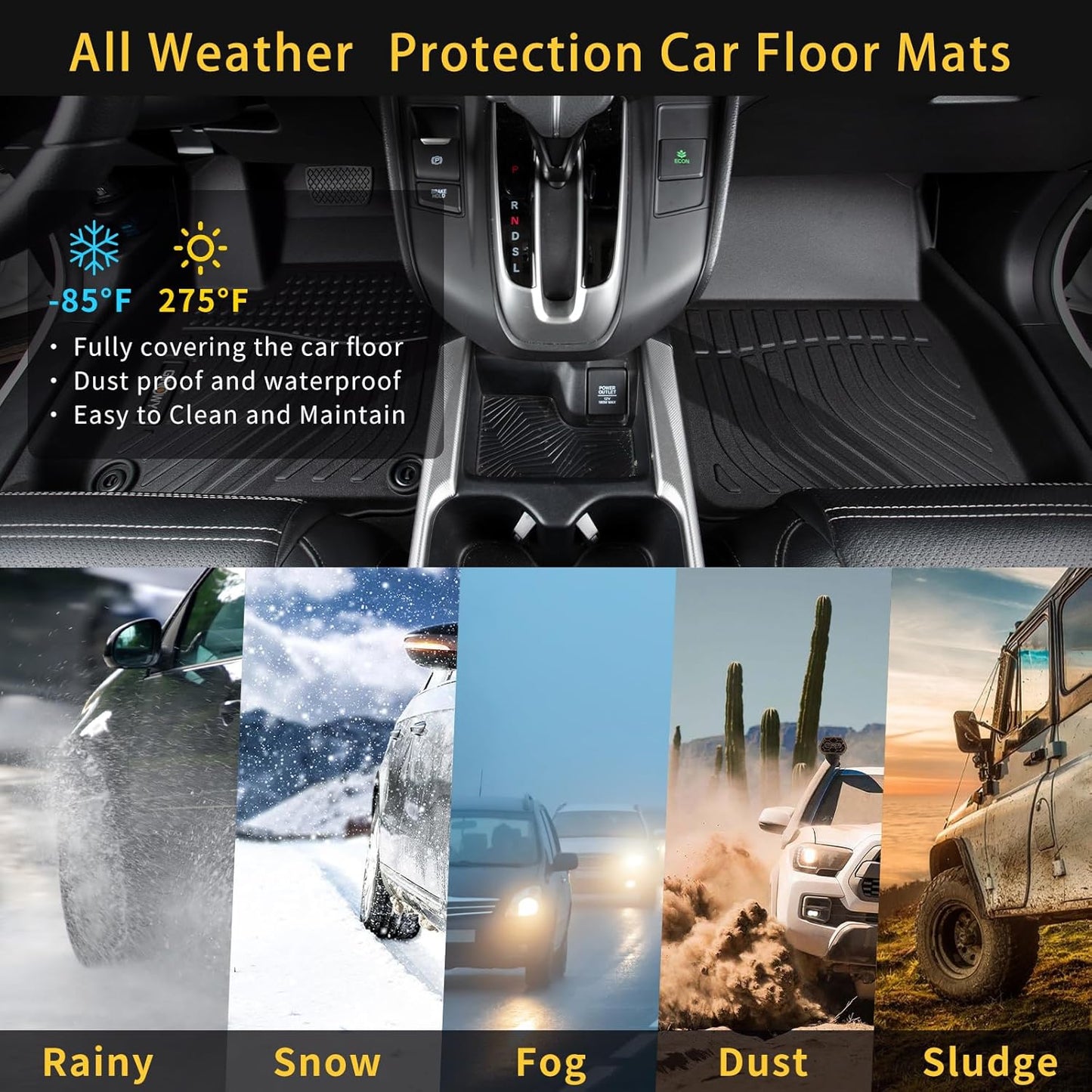 GINOWY-Floor Mats for Nissan Armada &Infiniti QX80 2025 2026 Bucket Seating All Weather Car Floor Mats Armada 2025 Waterproof Easy to Clean Armada Floor Liners Accessories Black