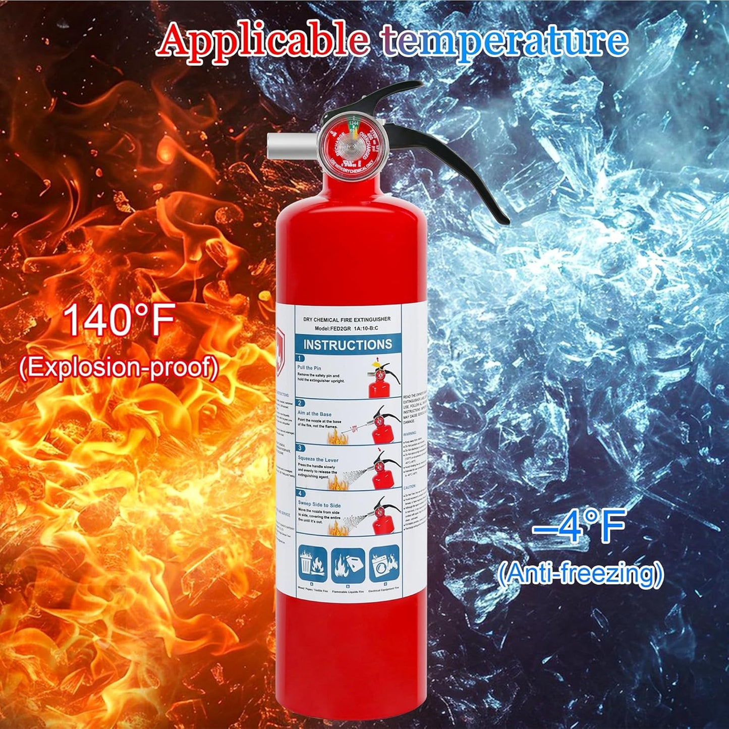 4 Pack ABC Dry Chemical Fire Extinguishers, 2.5 lb 1A:10B:C Rating for Home, Car, Boat, Quick Release Handle, Compact & Portable Dry Powder extinguisher