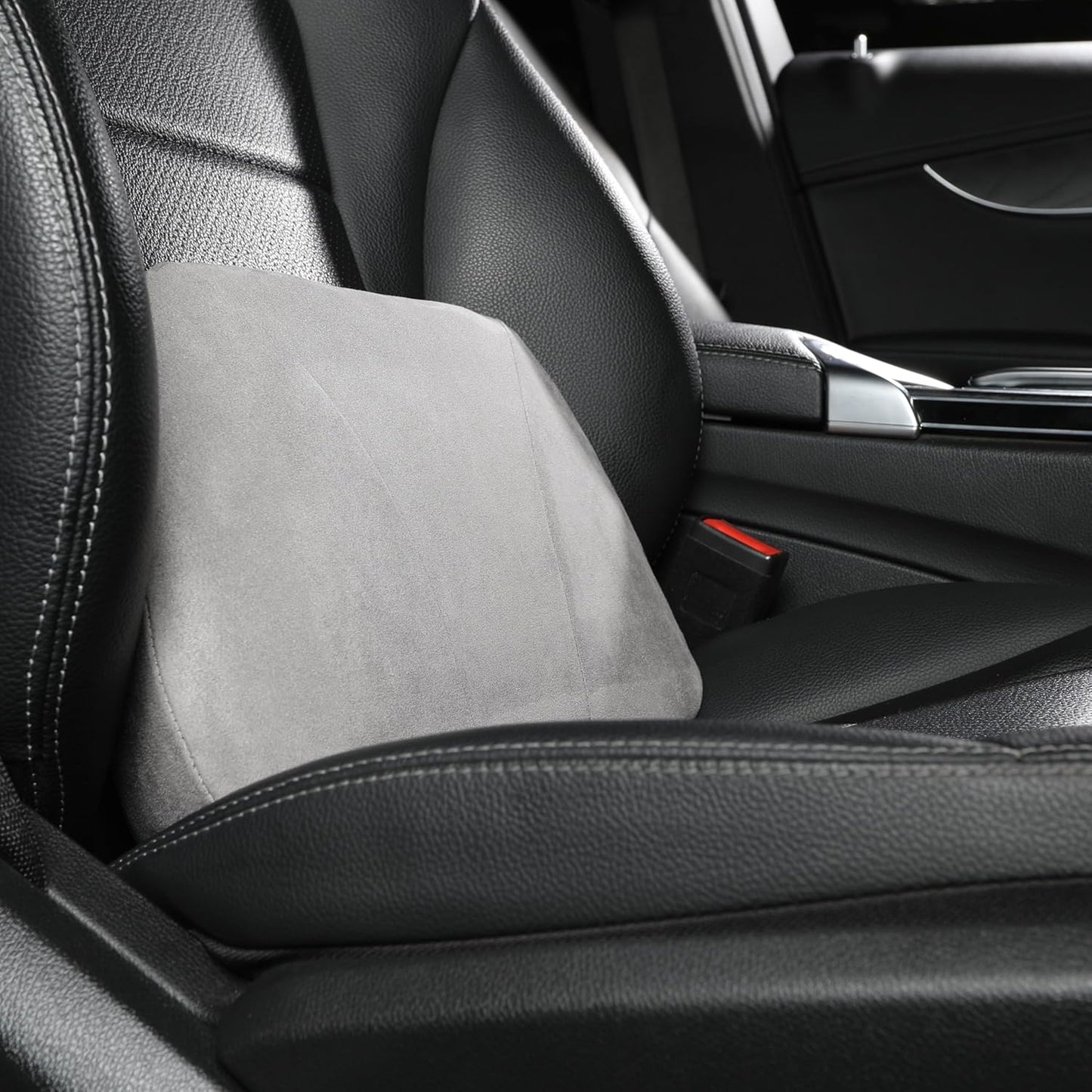 1P Lumbar Support Pillow,15.5x8.7 Memory Foam,Superfiber Suede,Drive car Back Pillows,seat,Office,Rest,Improve Posture(Grey)