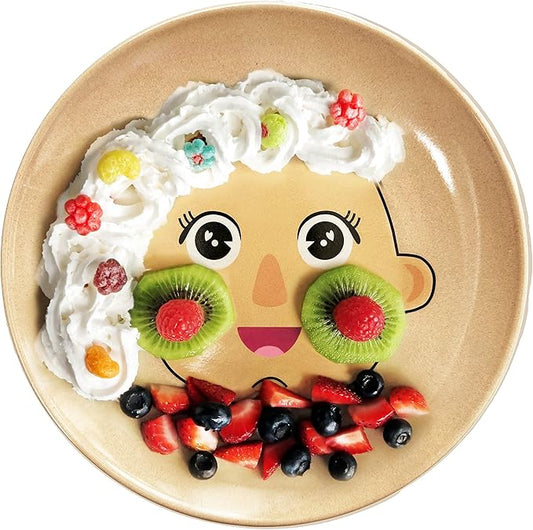 XIBORO BYEM Make A Face Plate For Kids (Plate x 1) Canadian Design Picky Eater Plates Unbreakable Microwave & Dishwasher Safe Cute Plates Biodegradable Toxin & Melamine Free