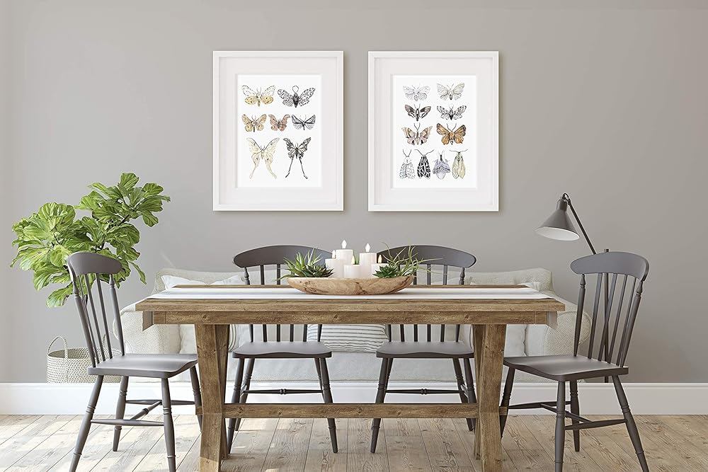 Watercolor Moths Art Prints - Vintage Nature Wall Art - Kitchen Wall Decor - Rustic Farmhouse Artwork - Butterfly Posters - Mariposas Decorativas - SET of 2-8x10 - UNFRAMED