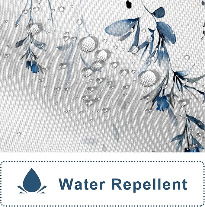 AWERT Blue Plants Shower Curtain with Hooks Watercolor Leaves Shower Curtain for Bathroom Waterproof Bathroom Accessories Bathtub Decor 48x72inch