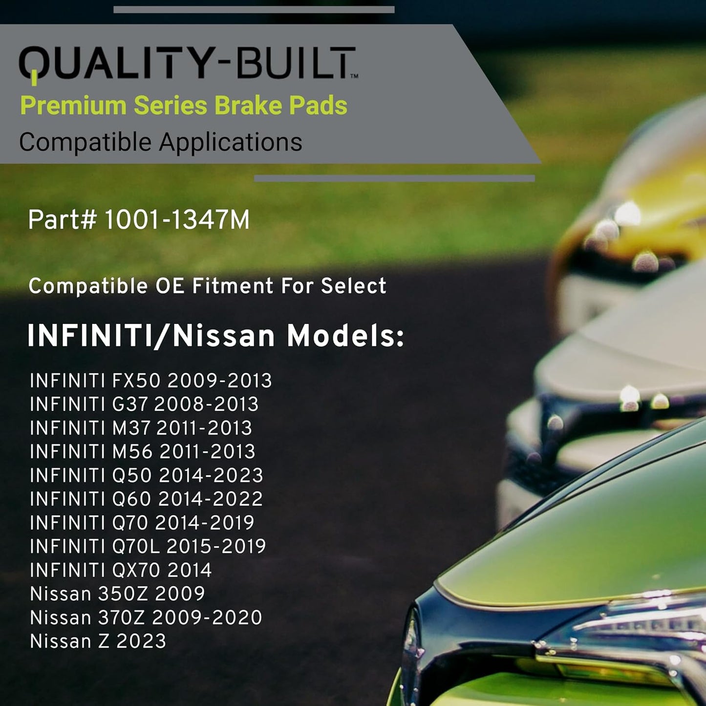 Premium Semi-Metallic Rear Brake Pads (1001-1347M) Compatible with 2008-2023 INFINITI/Nissan (350Z/370Z/FX50/G37/M37/M56/Q50/Q60/Q70/Q70L/QX70/Z)