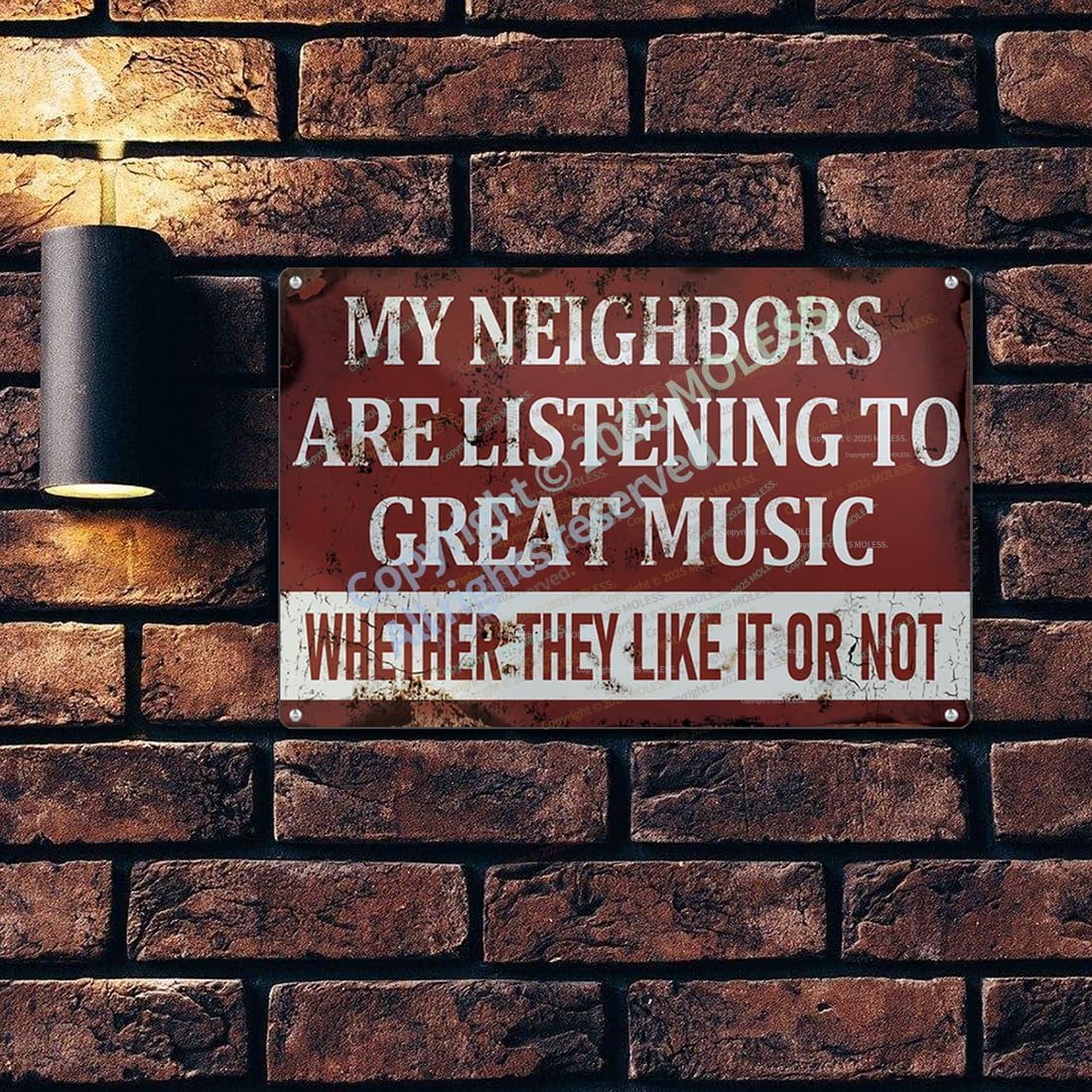 'My Neighbors Are Listening to Great Music' Funny Man Cave Decor for Men | 12x8″ Durable Vintage Metal Man Cave Signs Wall Decorations for Basement/Garage/Mancave/Music Room, 2359