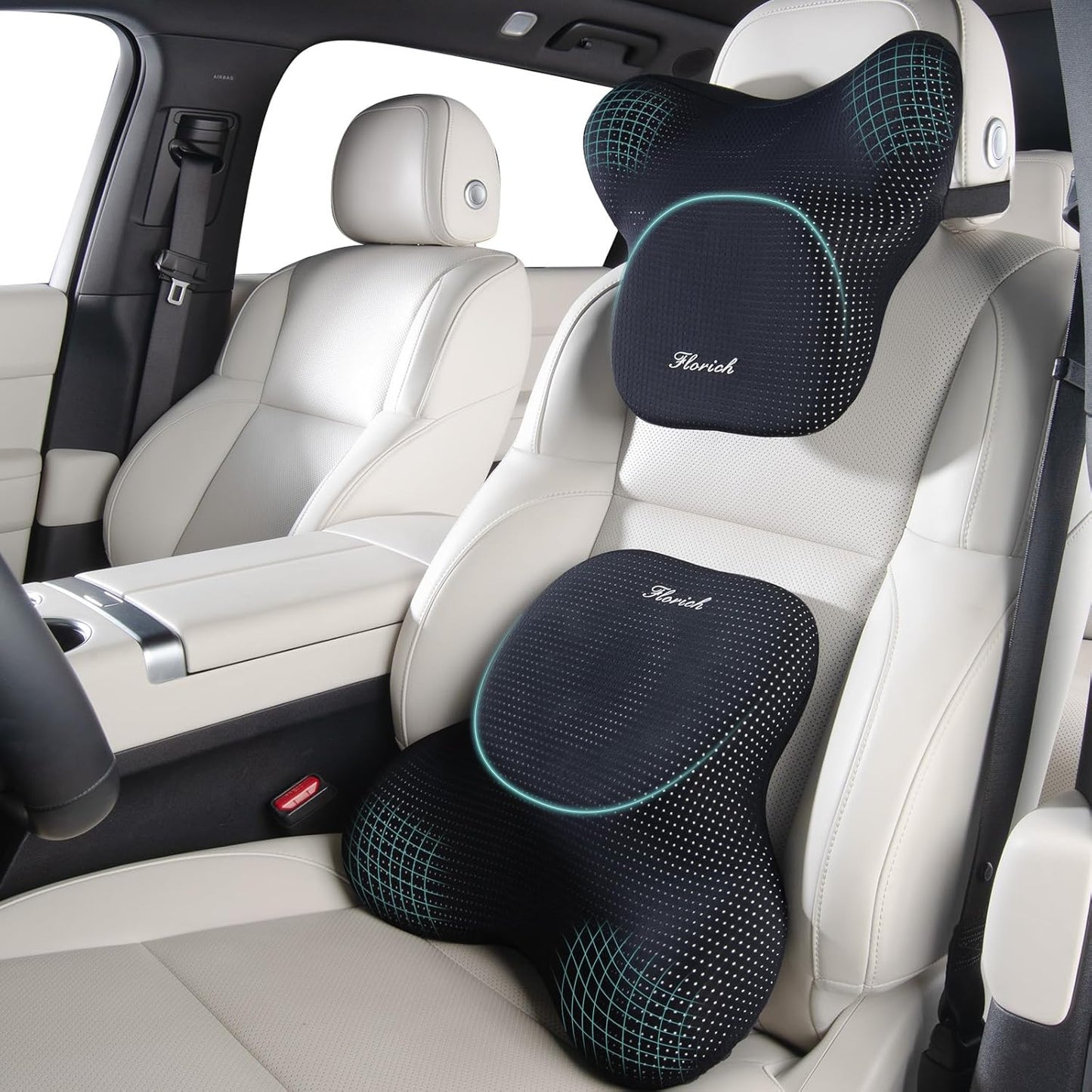 FLORICH Lumbar Support Pillow and Neck Headrest Pillow for Office Chair Car, Ergonomic Memory Foam, Relieves Neck, Back Pain, Pressure-Relieving Back Support for Car, Office Chair & Wheelchair – Black