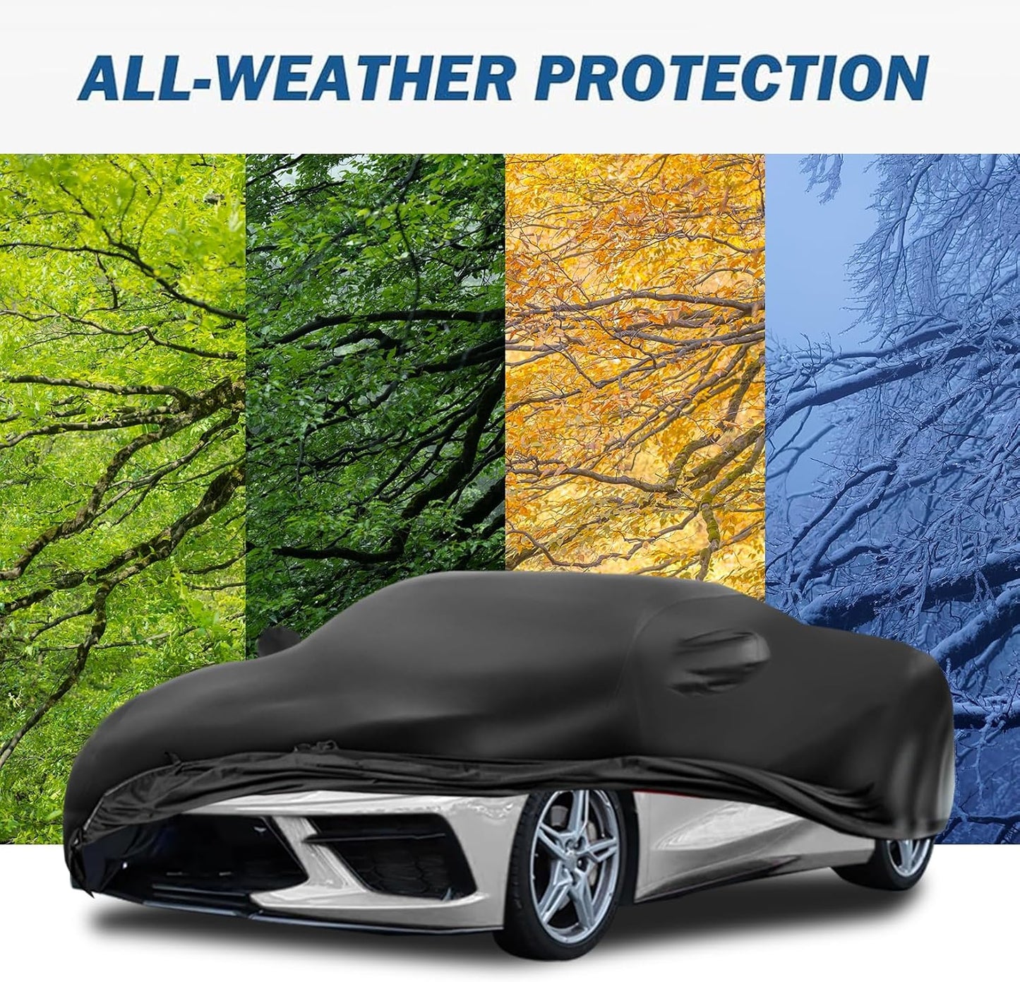 PU Leather Car Cover Waterproof All Weather, Waterproof Car Cover Fit for C-orvette C8 2020-2025 Stretch Heavy Duty Outdoor Car Covers Compatible with Rear High Wing Spoiler C8 Accessories