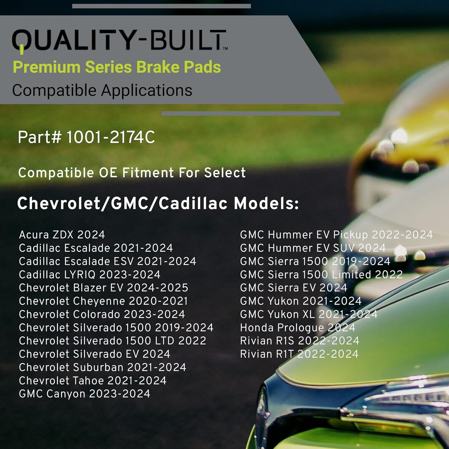 Premium Ceramic Rear Brake Pads (1001-2174C) Compatible with 2019-2025 Acura/Cadillac/Chevrolet/GMC (Cheyenne/Colorado/Escalade/Hummer EV/Sierra/Silverado/Suburban/Tahoe/Yukon & More)