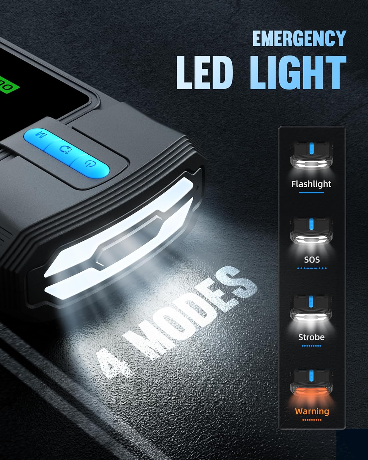 Jump Starter with Air Compressor, 3000A 160PSI Car Battery Jump Starter for 9.0L Gas & 8.0L Diesel Engines, 12V Portable Car Jumper with LCD Display & 4-Mode LED Flashlight