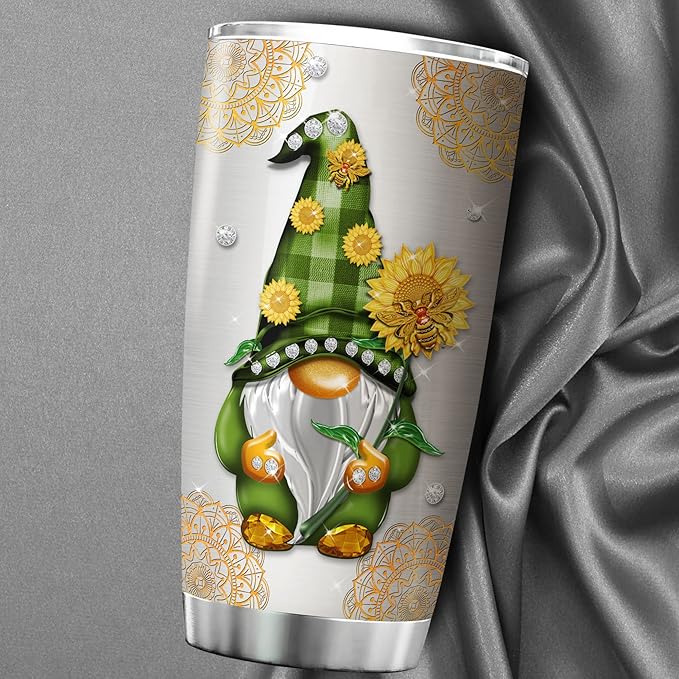 ZOXIX Gnome Insulated Tumbler Everything Is Gonna Be Alright Jewelry Style Stainless Steel Coffee Travel Cup 20oz Cute Gnome Mug With Lid Mandala Hippie Gifts For Women Birthday