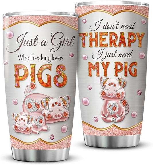 ZOXIX Im Just A Girl Who Loves Pigs Stainless Steel Tumbler Jewelry Style Funny Animal Coffee Mugs With 20oz Cute Pig Lover Gifts For Girls Farm Themed Insulated Travel Cup