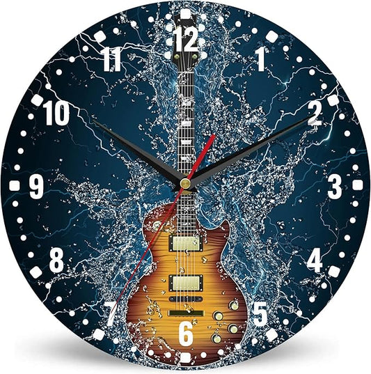 SPUNKER Wall Clock,Electric Guitar Wall Clocks,Guitar in Water Battery Operated Wall Clock Silent Non-Ticking Decorative for Home Kitchen Bathroom Living Room Bedroom Office 10 Inch