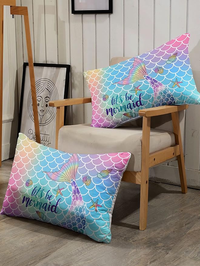Bedding Comforter Set Rainbow Scales Mermaid Printed Pattern Bedding Set with 1 Comforter and 2 Pillowcases for Girls Bedroom All Season(Rainbow Scales Mermaid Full), Full 80x90inches