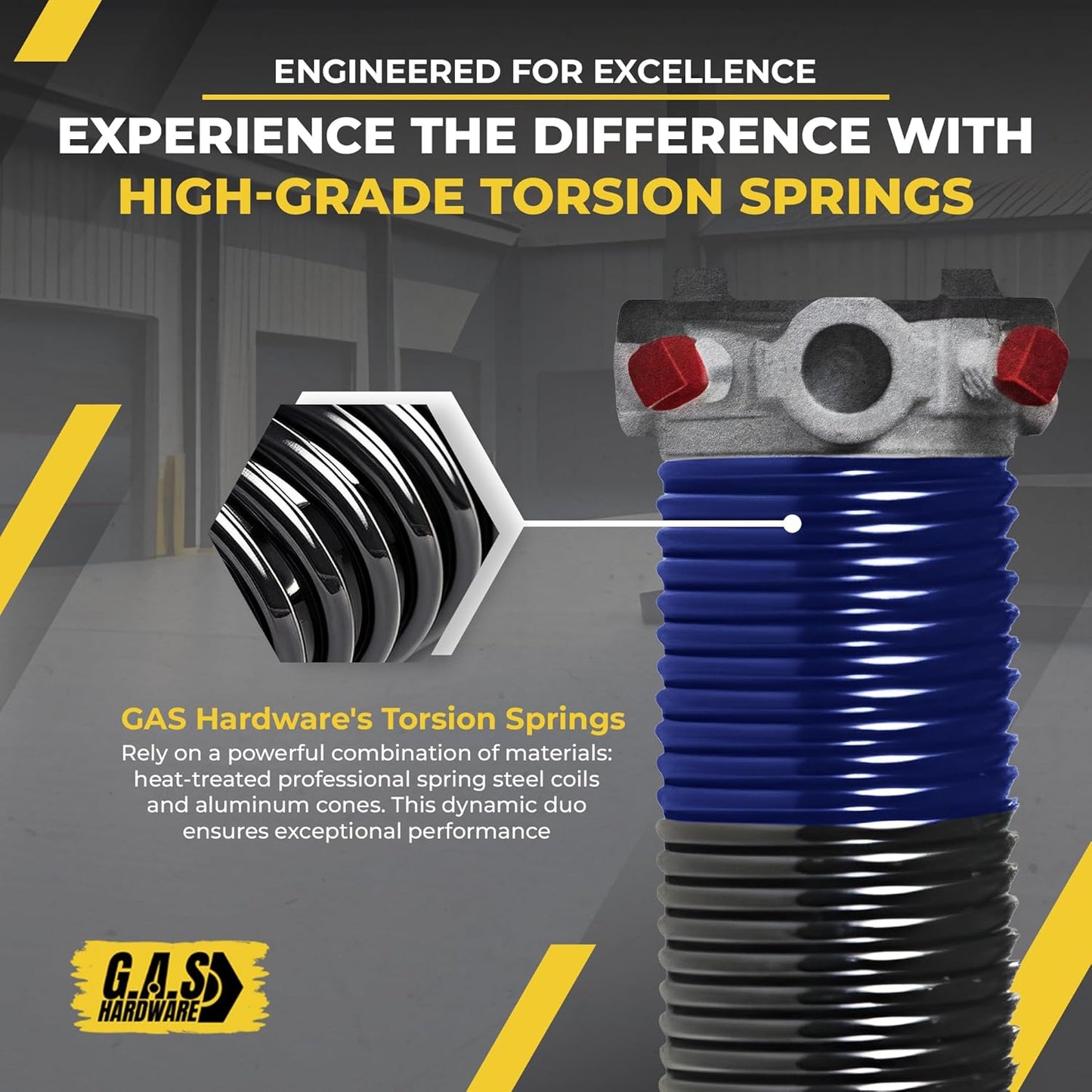 Garage Door Torsion Spring 262x2x39 Torsion Springs for Left Side of Garage Door with 1" Steel Bearing, Gloves, and Winding Bars Precision E-Coating 5-Year Warranty Minimum 30,000 Cycles (Red Cone)