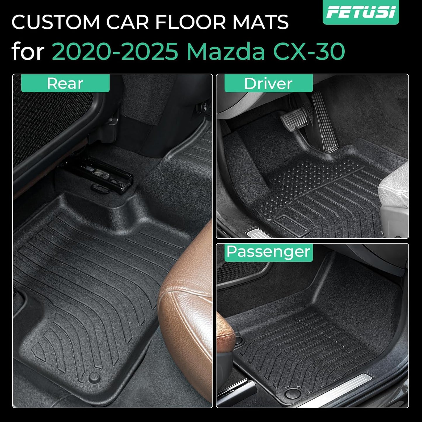 Floor Mats & Cargo Liner Set Custom Fit for Mazda CX-30 2020-2024 2025, All Weather Protection for Car Mats Anti-Slip TPE Odorless Floor Liners Mazda CX-30 Accessories Waterproof Trunk Mat, Black
