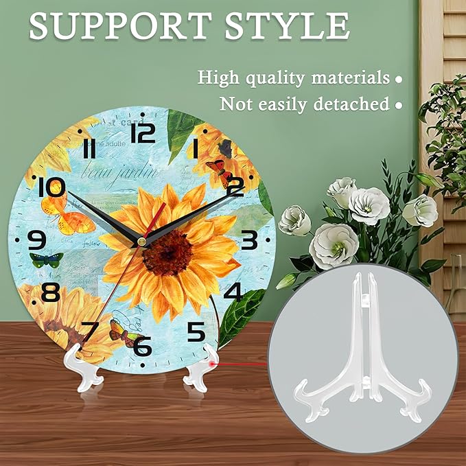 Vintage Teal Sunflower Wall Clock for Bathroom,Sunflower Wall Clocks Silent Non-Ticking Battery Operated Clock 10 Inch,Wall Clocks Decorative for Living Room,Kitchen,Office