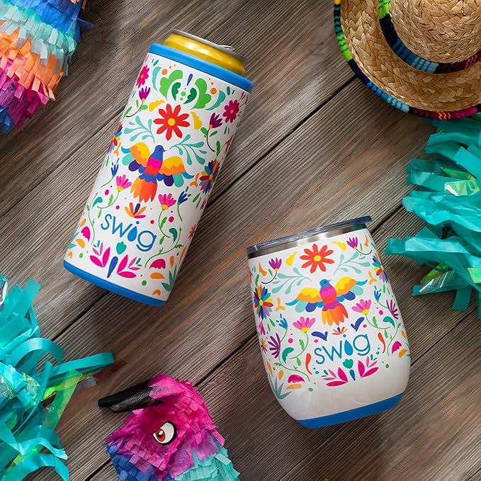 Swig Life 14oz Insulated Wine Tumbler with Lid | 40+ Pattern Options | Dishwasher Safe, Holds 2 Glasses, Stainless Steel Outdoor Wine Glass (Jingle Jungle)