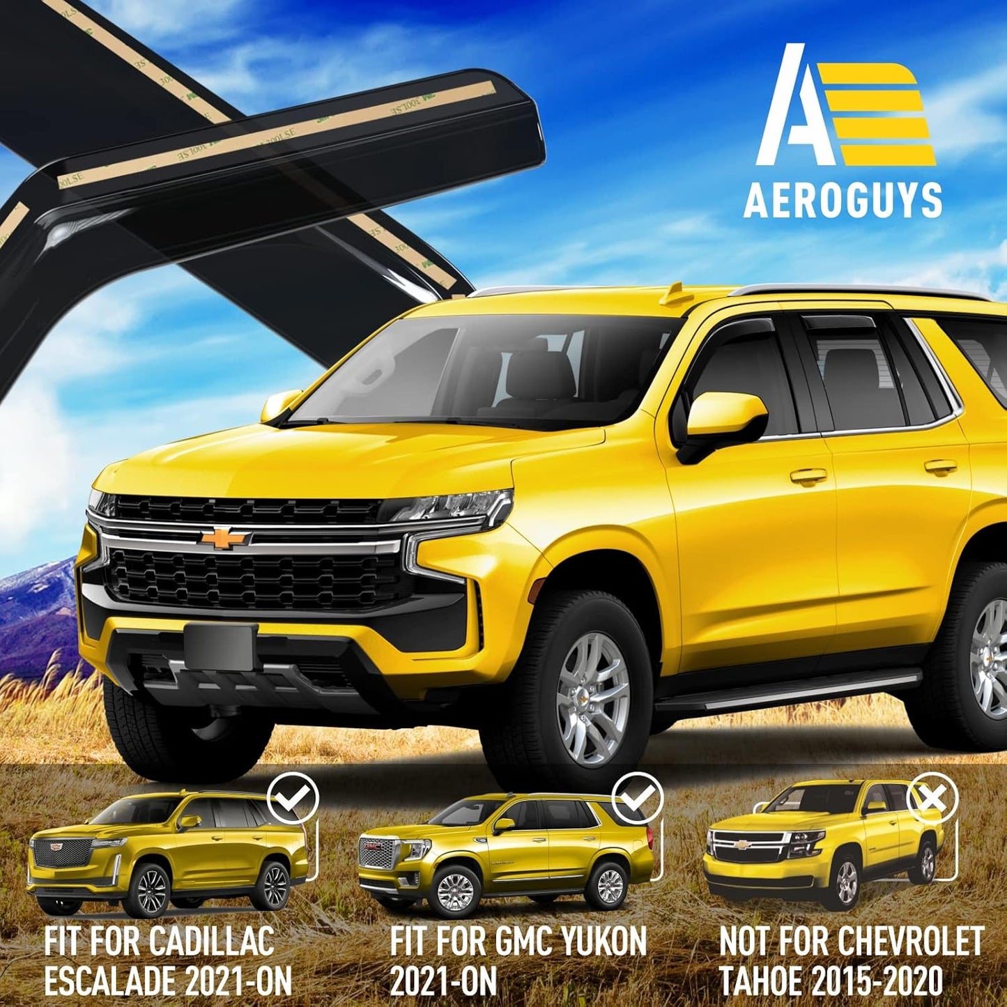 Extra Durable Window Deflectors in-Channel Window Visors Rain Guards Fit for Chevrolet (Chevy) Tahoe 2021-2025, Sun Visors, Wind Vent for Shades, Exterior Car Accessories - 4pcs. AG0524